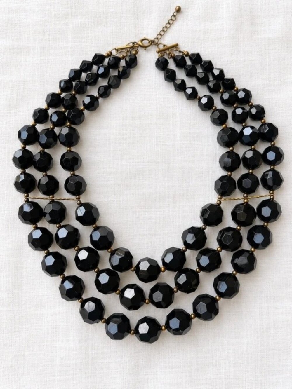 Vintage 1980s Black Faceted Acrylic Multi-Strand Statement Necklace